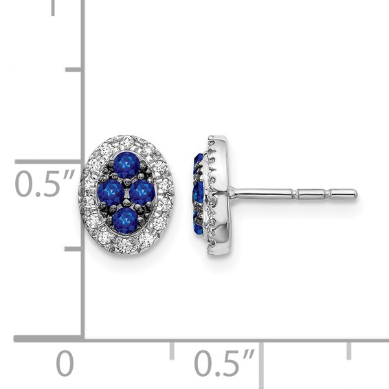 14k White Gold Sapphire Cluster and Diamond Halo Oval Post Earrings