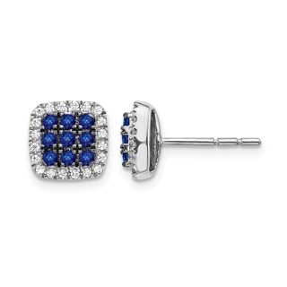 14k White Gold Sapphire Cluster and Diamond Halo Square Post Earrings