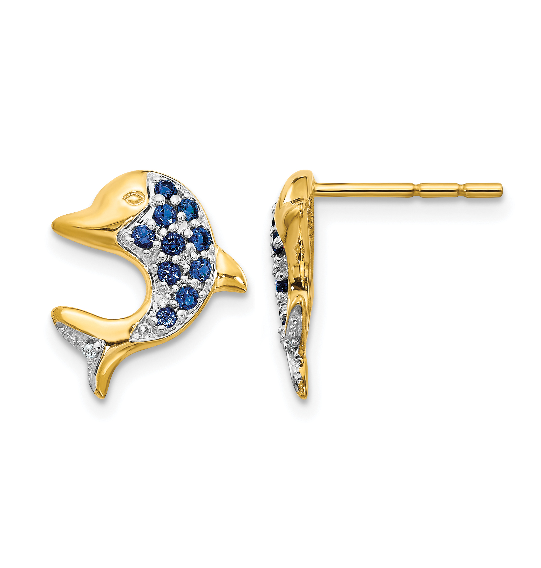 14k w/Rhodium Marquise Sapphire/Diamond Dolphin Post Earrings (EM5615-SA-001-YA)