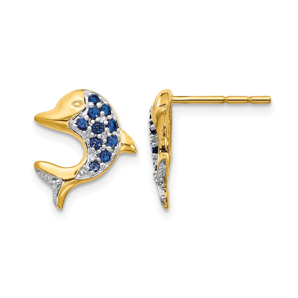 14k w/Rhodium Marquise Sapphire/Diamond Dolphin Post Earrings (EM5615-SA-001-YA)