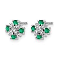 14K White Gold.01 Carat Lab Grown Diamond VS SI+ G+ and Created Emerald Complete Fashion Post Earrings view 2