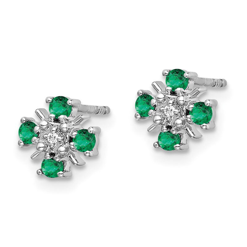 14k White Gold .01 carat Lab Grown Diamond VS/SI+ G+ and Created Emerald Complete Fashion Post Earrings