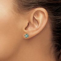 14K White Gold.01 Carat Lab Grown Diamond VS SI+ G+ and Created Emerald Complete Fashion Post Earrings view 3
