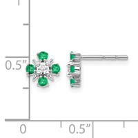14K White Gold.01 Carat Lab Grown Diamond VS SI+ G+ and Created Emerald Complete Fashion Post Earrings view 4