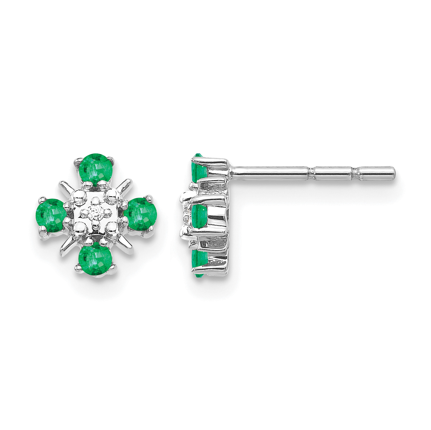 14k White Gold .01 carat Lab Grown Diamond VS/SI+ G+ and Created Emerald Complete Fashion Post Earrings (EM5616-CEM-001-WLG)