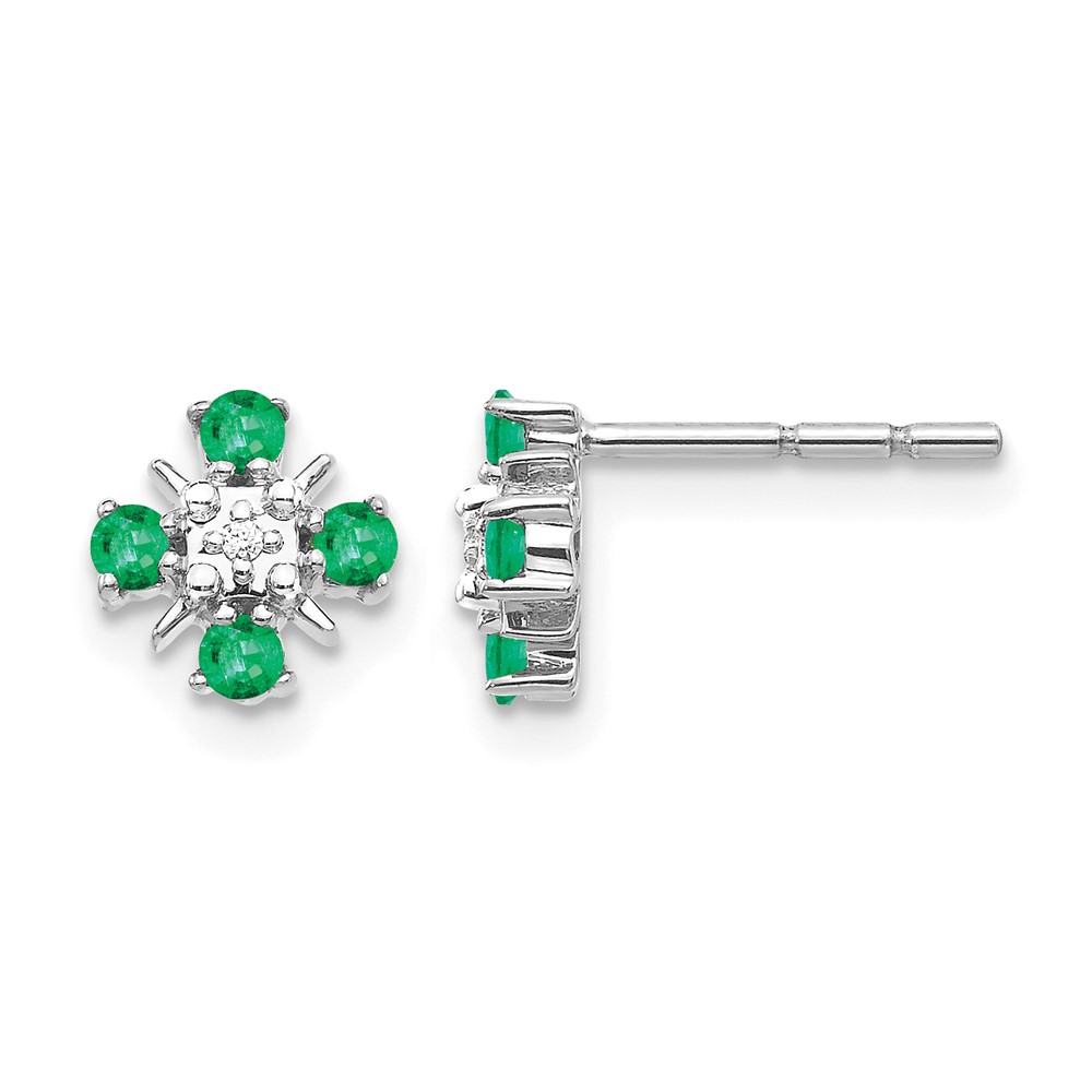 14k White Gold .01 carat Lab Grown Diamond VS/SI+ G+ and Created Emerald Complete Fashion Post Earrings (EM5616-CEM-001-WLG)