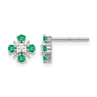 14K White Gold.01 Carat Lab Grown Diamond VS SI+ G+ and Created Emerald Complete Fashion Post Earrings view 1
