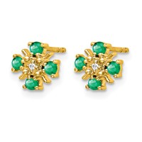 14K Yellow Gold.01 Carat Lab Grown Diamond VS SI+ G+ and Created Emerald Complete Fashion Post Earrings view 2