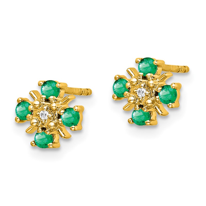 14k .01 carat Lab Grown Diamond VS/SI+ G+ and Created Emerald Complete Fashion Post Earrings