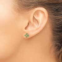 14K Yellow Gold.01 Carat Lab Grown Diamond VS SI+ G+ and Created Emerald Complete Fashion Post Earrings view 3