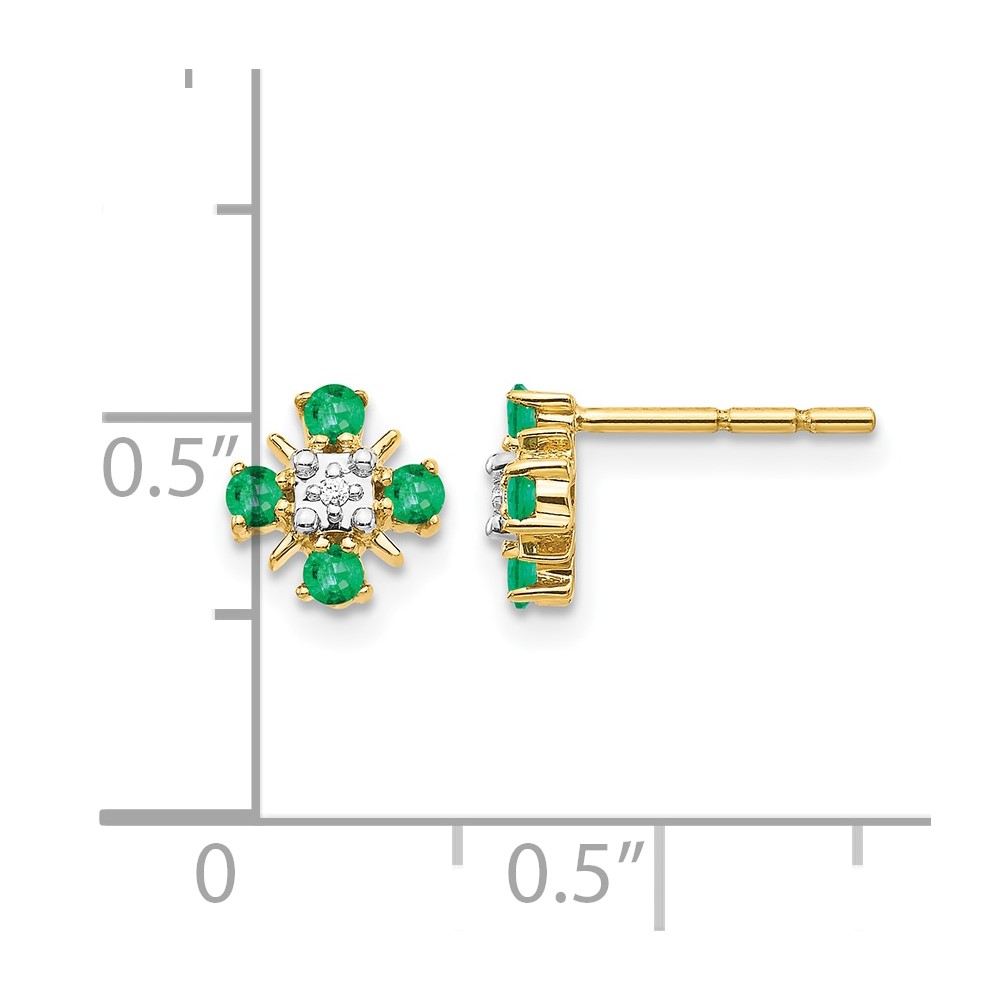 14k Gold Emerald and Diamond Post Earrings (EM5616-EM-001-YA)