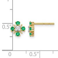 14K Yellow Gold.01 Carat Lab Grown Diamond VS SI+ G+ and Created Emerald Complete Fashion Post Earrings view 4