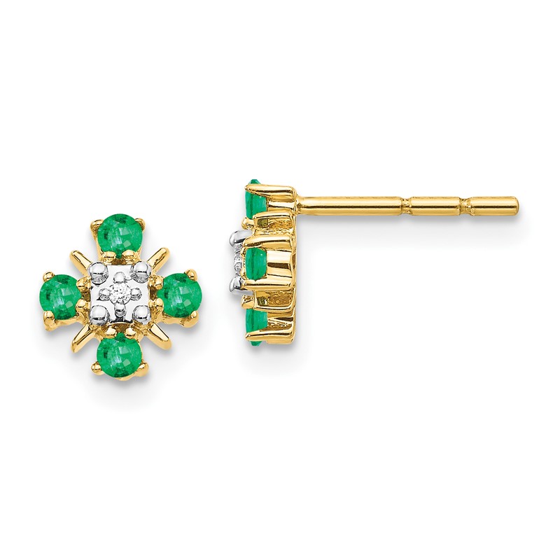 14k .01 carat Lab Grown Diamond VS/SI+ G+ and Created Emerald Complete Fashion Post Earrings