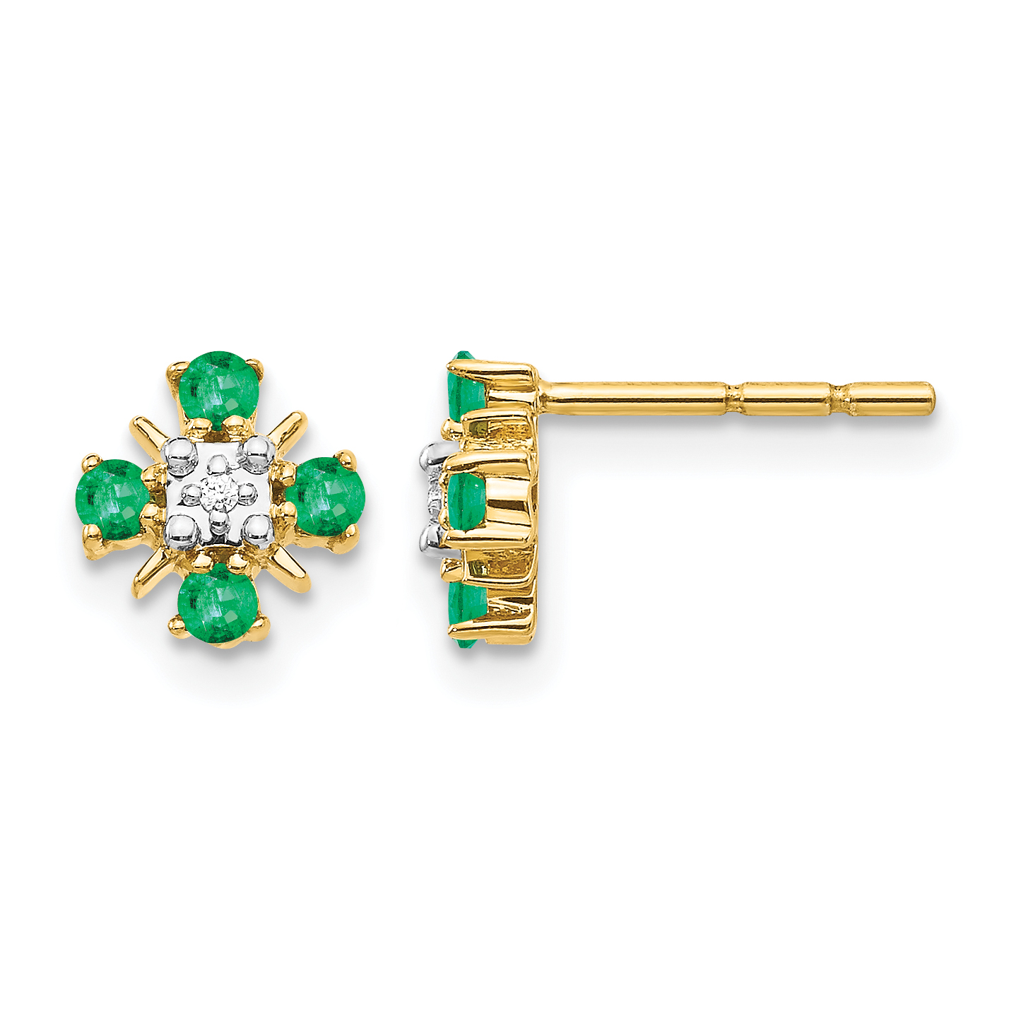 14k Gold Emerald and Diamond Post Earrings (EM5616-EM-001-YA)