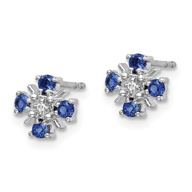 14k White Gold .01 carat Lab Grown Diamond VS/SI+ G+ and Created Sapphire Complete Post Earrings