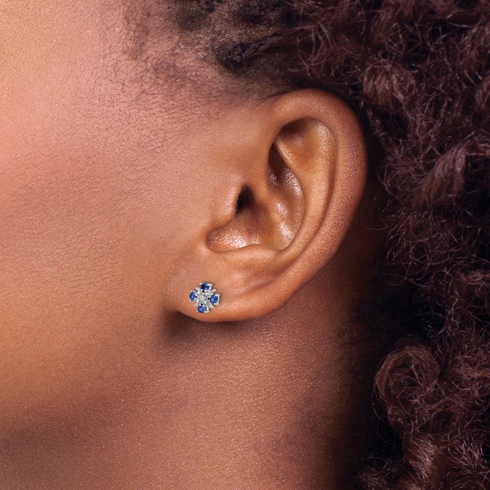 14k White Gold .01 carat Lab Grown Diamond VS/SI+ G+ and Created Sapphire Complete Post Earrings (EM5616-CSA-001-WLG)