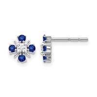 14K White Gold.01 Carat Lab Grown Diamond VS SI+ G+ and Created Sapphire Complete Post Earrings view 1