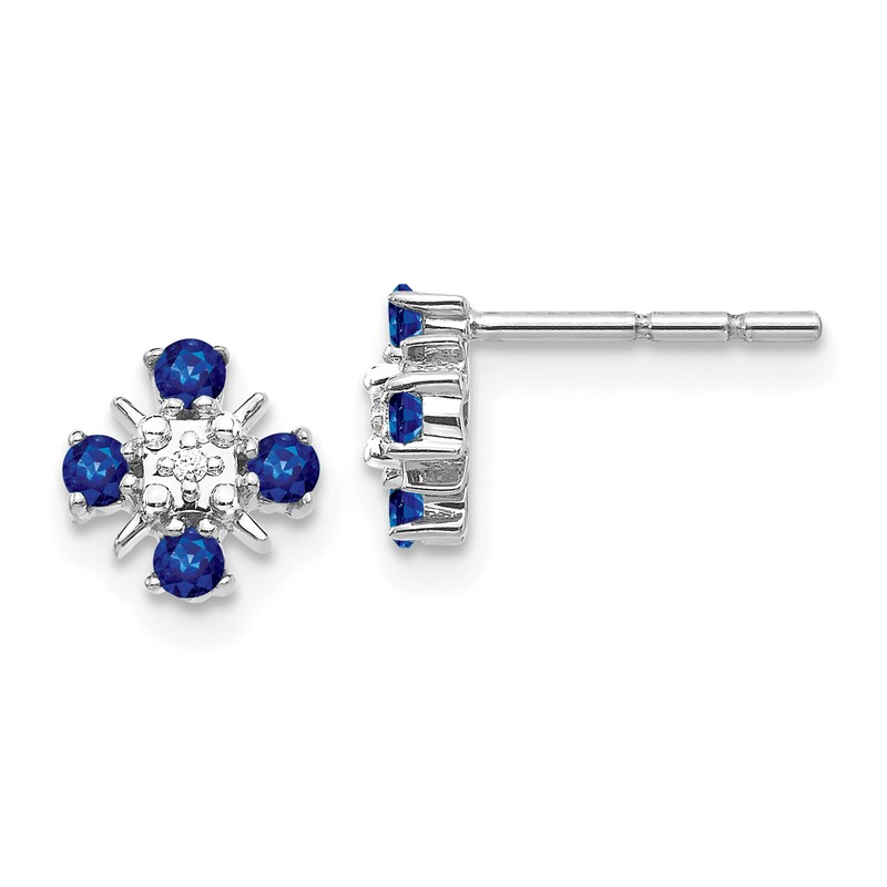14k White Gold .01 carat Lab Grown Diamond VS/SI+ G+ and Created Sapphire Complete Post Earrings