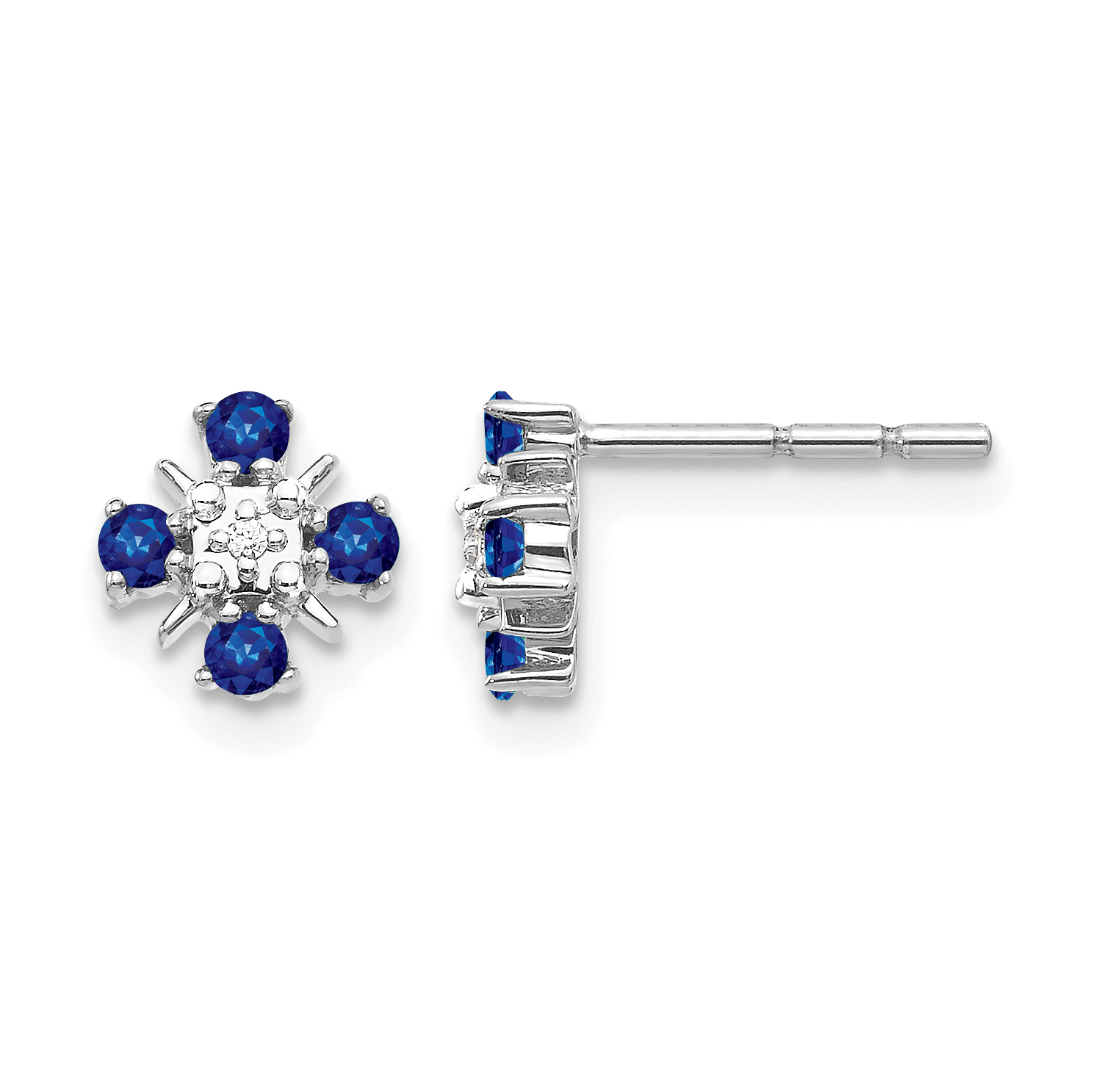 14k White Gold Blue Sapphire and Diamond Post Earrings (EM5616-SA-001-WA)