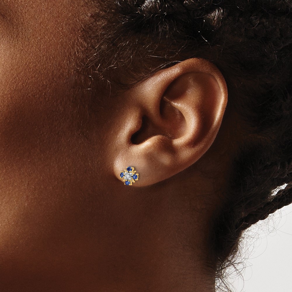 14k Gold Blue Sapphire and Diamond Post Earrings (EM5616-SA-001-YA)