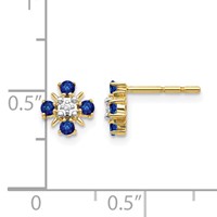 14K Yellow Gold.01 Carat Lab Grown Diamond VS SI+ G+ and Created Sapphire Complete Post Earrings view 4