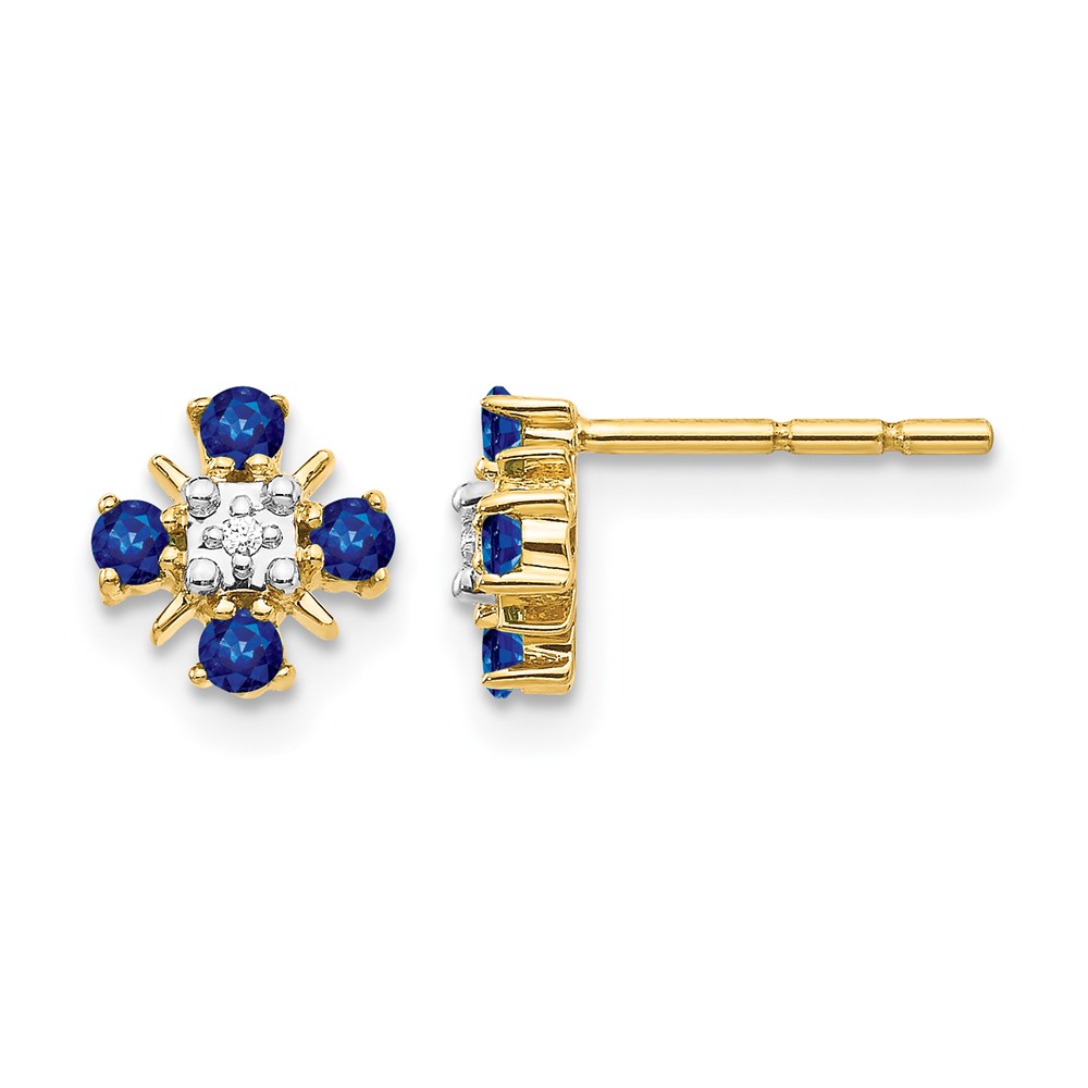 14k Gold Blue Sapphire and Diamond Post Earrings (EM5616-SA-001-YA)