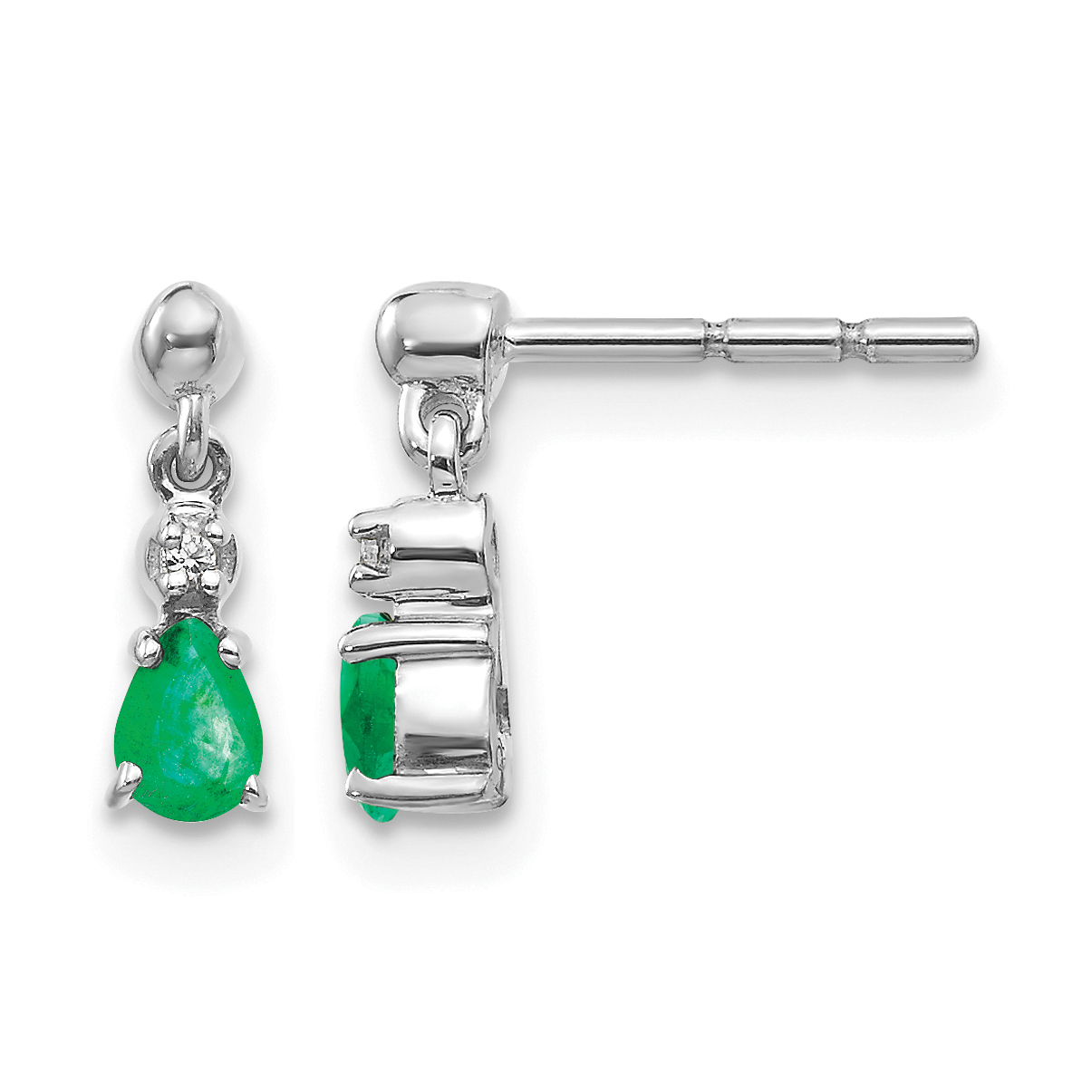 14k White Gold Emerald and Diamond Dangle Post Earrings (EM5617-EM-001-WA)