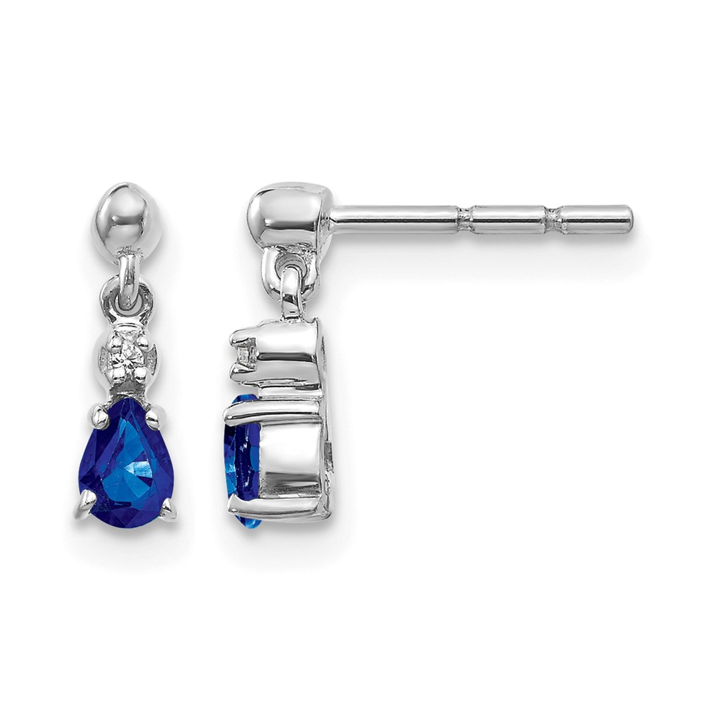 14k White Gold Blue Sapphire and Diamond Dangle Post Earrings (EM5617-SA-001-WA)