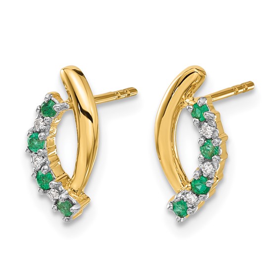 14k Emerald and Diamond Curved Post Earrings