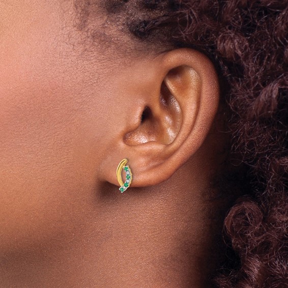 14k Emerald and Diamond Curved Post Earrings