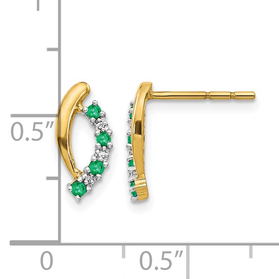 14k Emerald and Diamond Curved Post Earrings