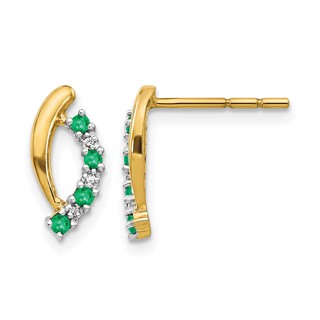 14k Emerald and Diamond Curved Post Earrings