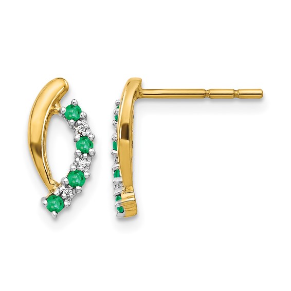 14k Emerald and Diamond Curved Post Earrings