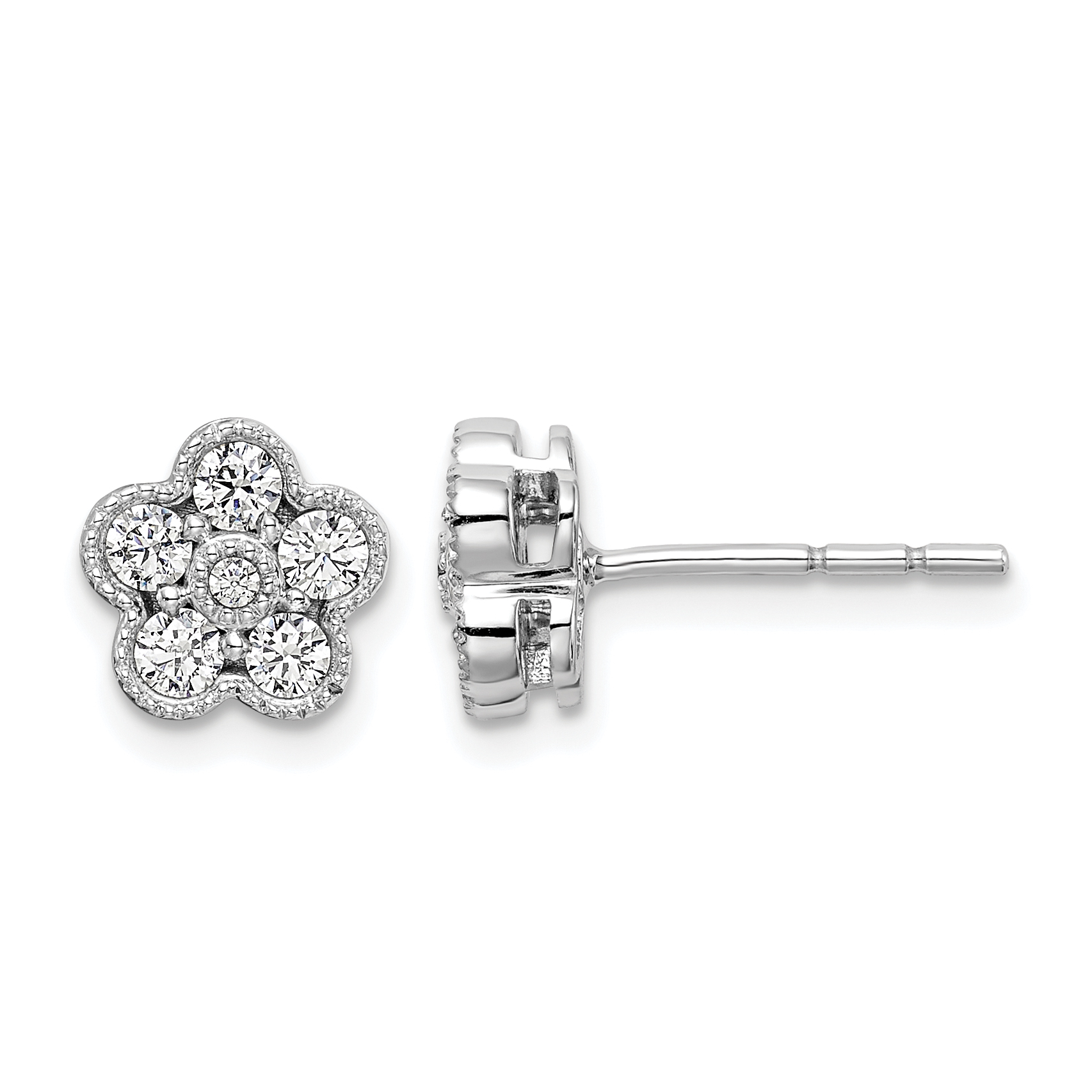 True Origin 14k White Gold 1/2 carat Lab Grown Diamond VS DEF Floral Post Earrings (EM6345-050-WLD)