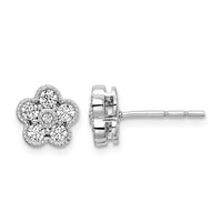 True Origin 14K White Gold 0.50 Carat Lab Grown Diamond VS+ F+ Complete Floral Post Earrings view 1