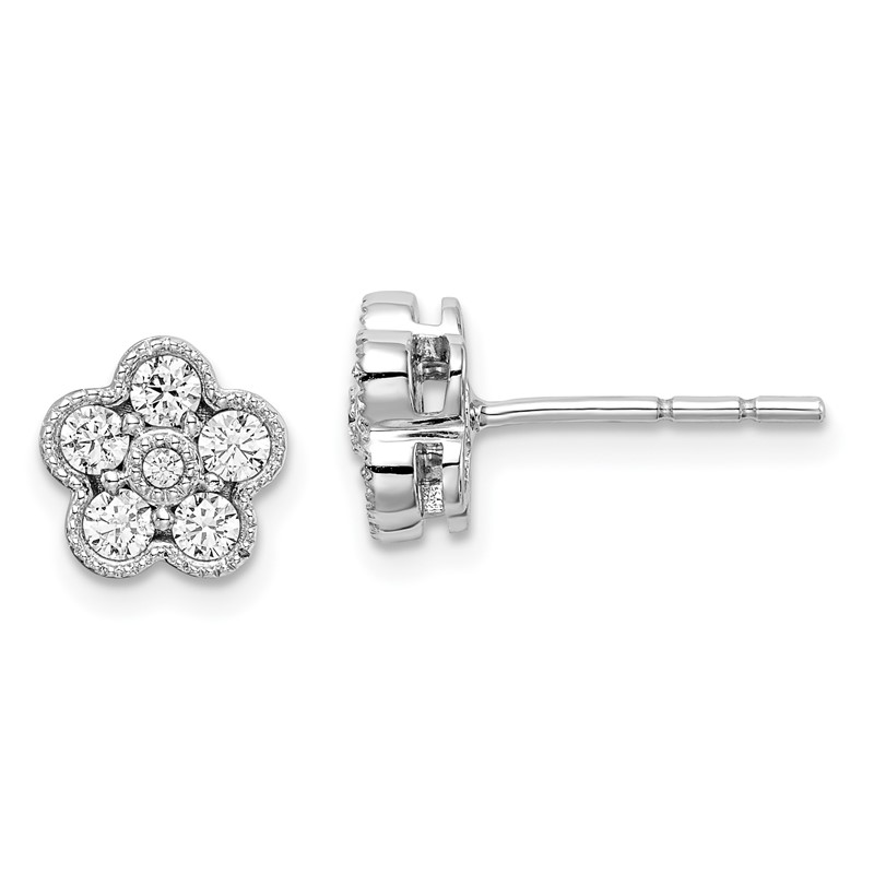 True Origin 14k White Gold 1/2 carat Lab Grown Diamond VS DEF Floral Post Earrings