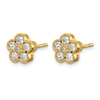 True Origin 14K Yellow Gold 0.50 Carat Lab Grown Diamond VS+ F+ Complete Floral Post Earrings view 2