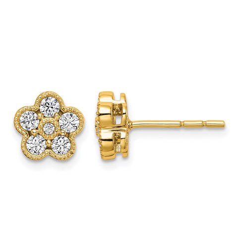 True Origin 14K Yellow Gold 0.50 Carat Lab Grown Diamond VS+ F+ Complete Floral Post Earrings