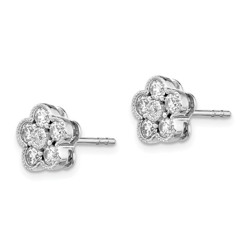 True Origin 14k White Gold 3/4 carat Lab Grown Diamond VS DEF Floral Post Earrings