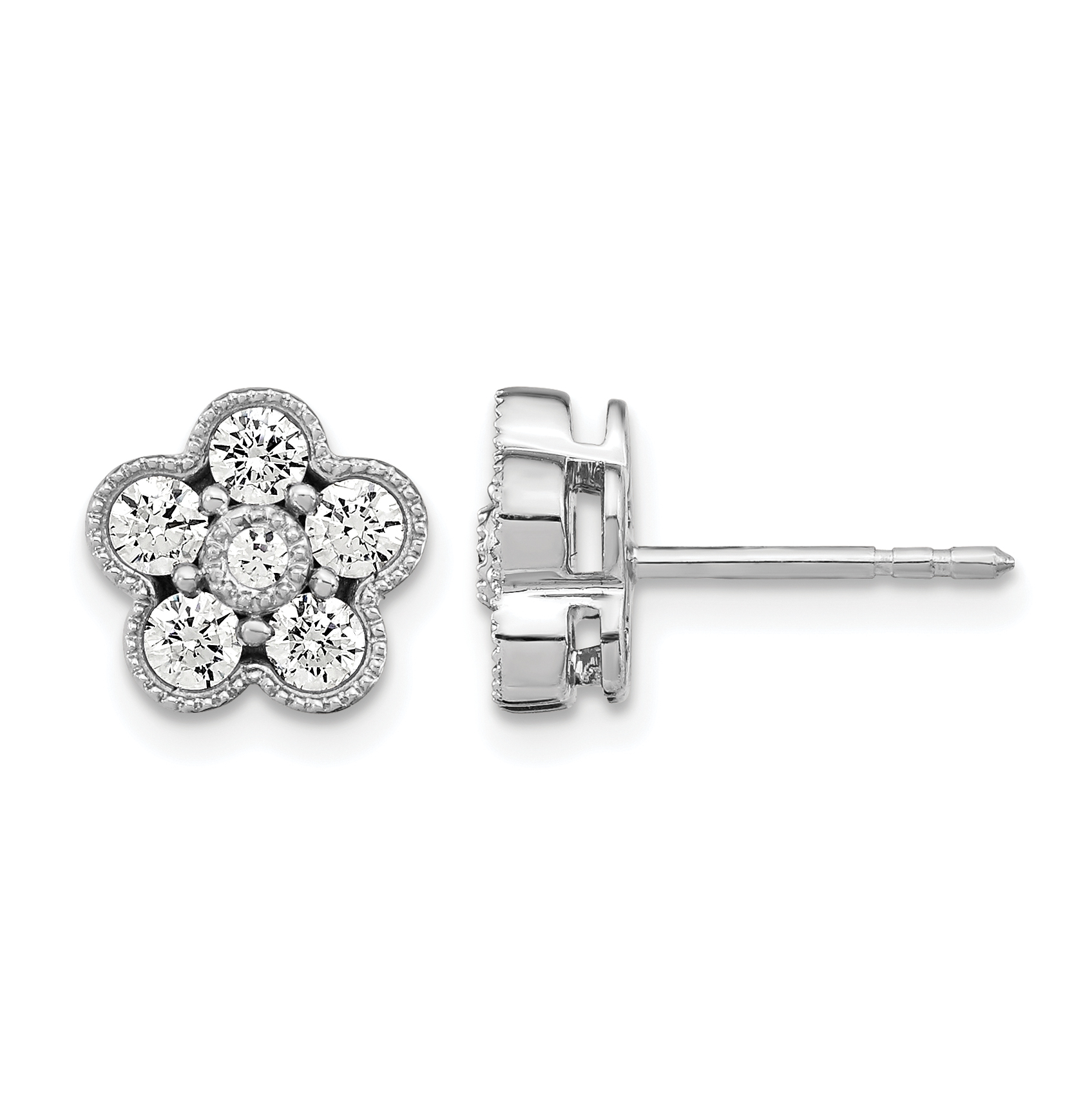True Origin 14k White Gold 3/4 carat Lab Grown Diamond VS DEF Floral Post Earrings (EM6345-075-WLD)