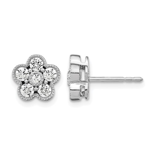 True Origin 14K White Gold 0.75 Carat Lab Grown Diamond VS+ F+ Complete Floral Post Earrings