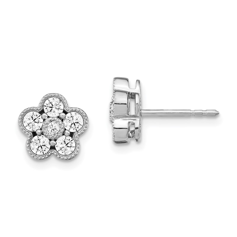 True Origin 14k White Gold 3/4 carat Lab Grown Diamond VS DEF Floral Post Earrings
