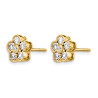 True Origin 14K Yellow Gold 0.75 Carat Lab Grown Diamond VS+ F+ Complete Floral Post Earrings view 2