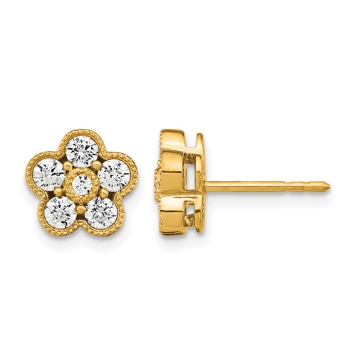 True Origin 14K Yellow Gold 0.75 Carat Lab Grown Diamond VS+ F+ Complete Floral Post Earrings