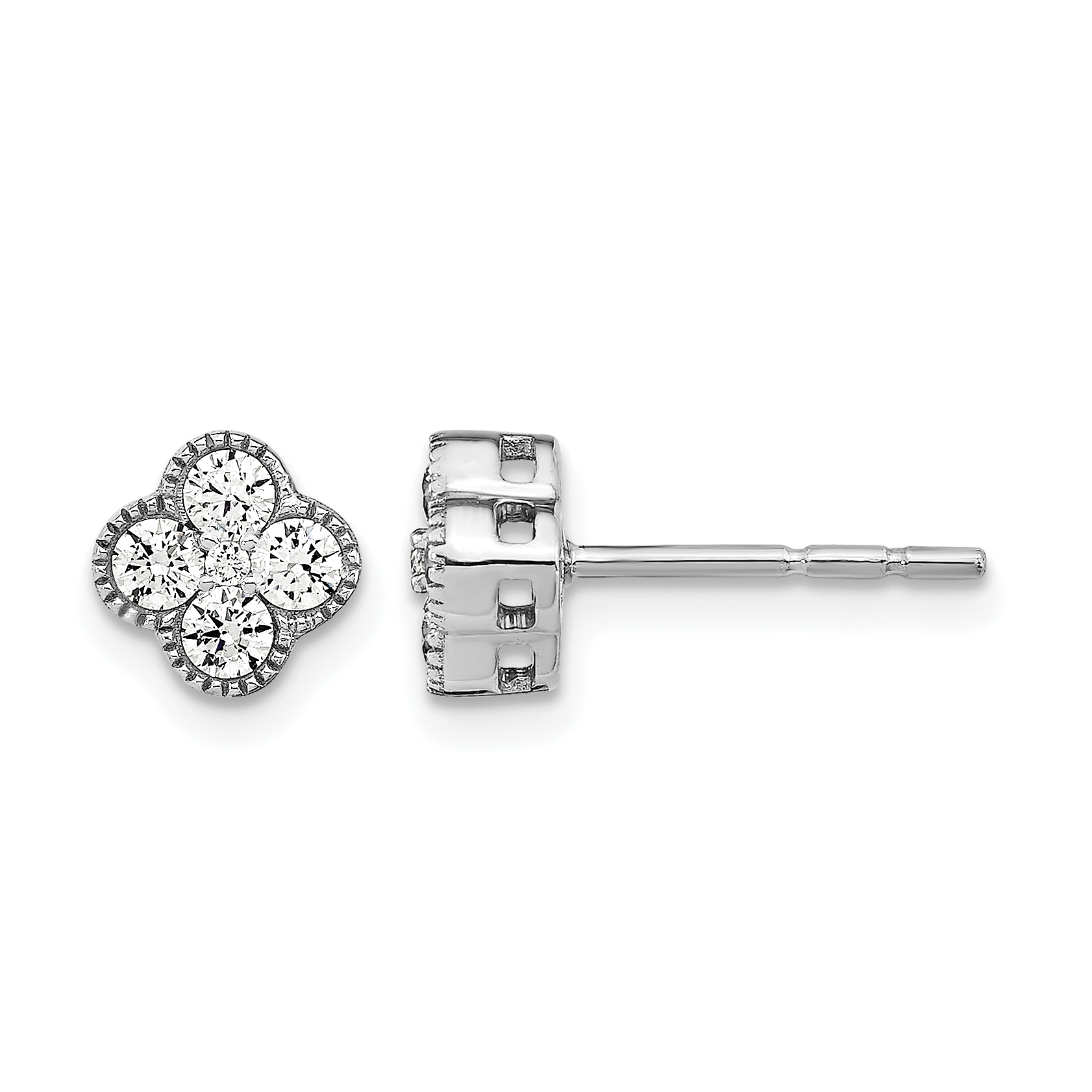 True Origin 14k White Gold 1/2 carat Lab Grown Diamond VS DEF Bloom Floral Post Earrings (EM6346-050-WLD)