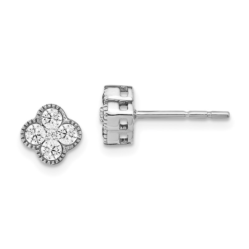 True Origin 14k White Gold 1/2 carat Lab Grown Diamond VS DEF Bloom Floral Post Earrings