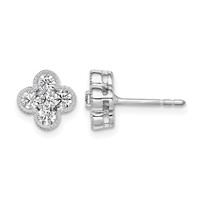 True Origin 14K White Gold 0.75 Carat Lab Grown Diamond VS+ F+ Complete Bloom Floral Earrings view 1