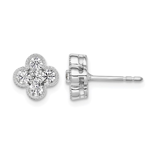 True Origin 14K White Gold 0.75 Carat Lab Grown Diamond VS+ F+ Complete Bloom Floral Earrings