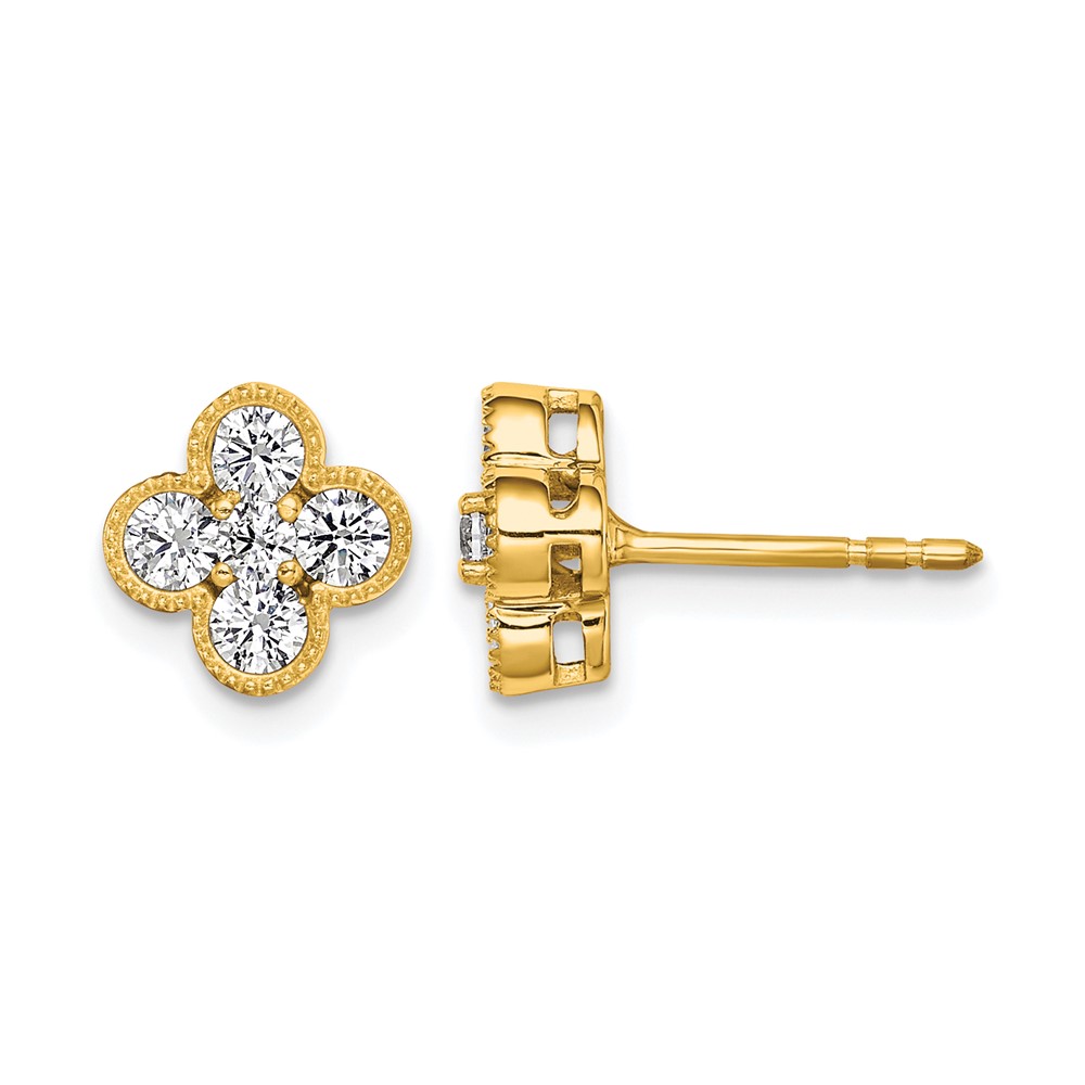 True Origin 14K Yellow Gold 0.75 Carat Lab Grown Diamond VS+ F+ Complete Bloom Floral Earrings