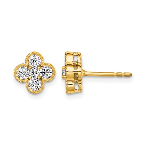 True Origin 14K Yellow Gold 0.75 Carat Lab Grown Diamond VS+ F+ Complete Bloom Floral Earrings